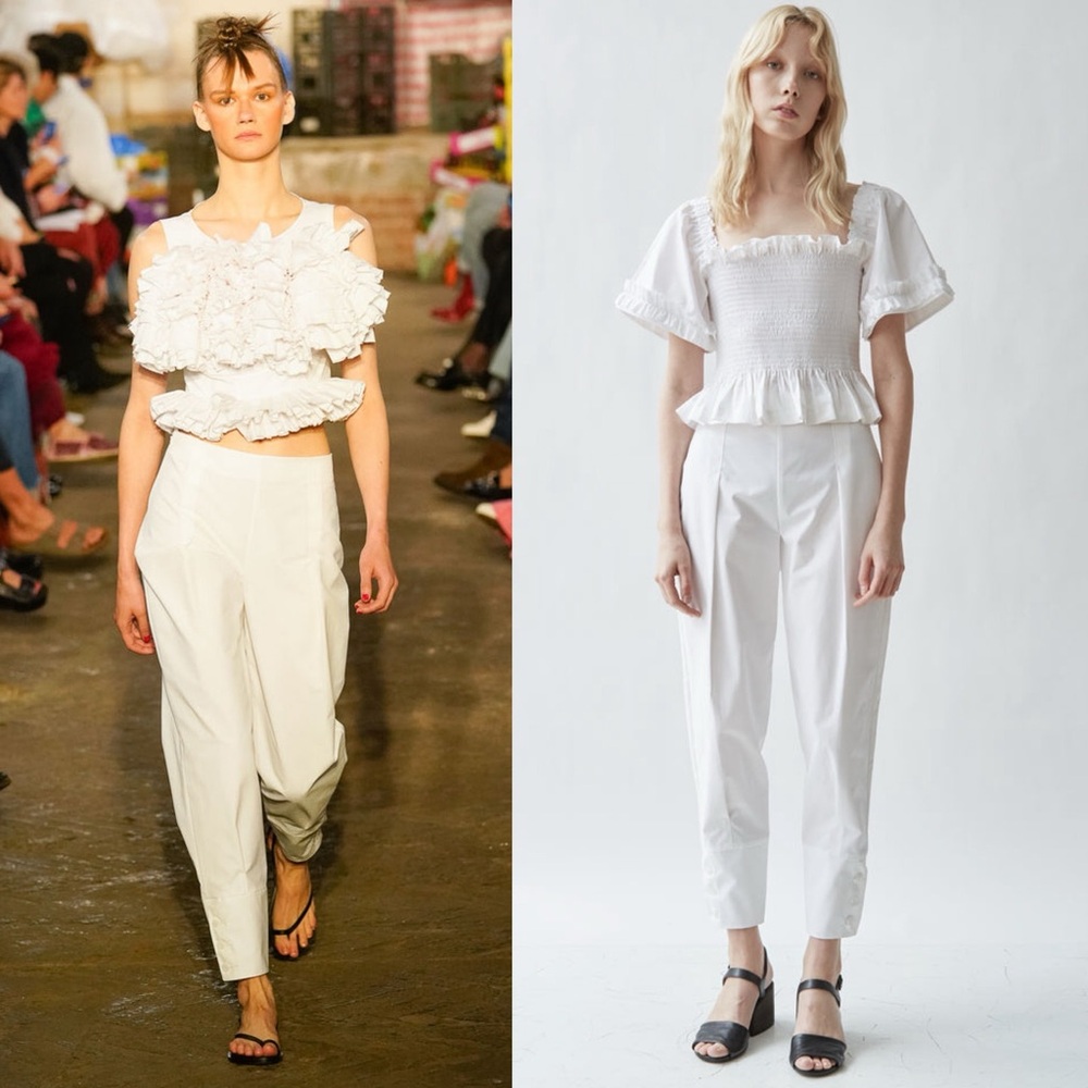 Molly Goddard Archie Tapered Cotton Poplin Trousers White UK 10 / US Medium New